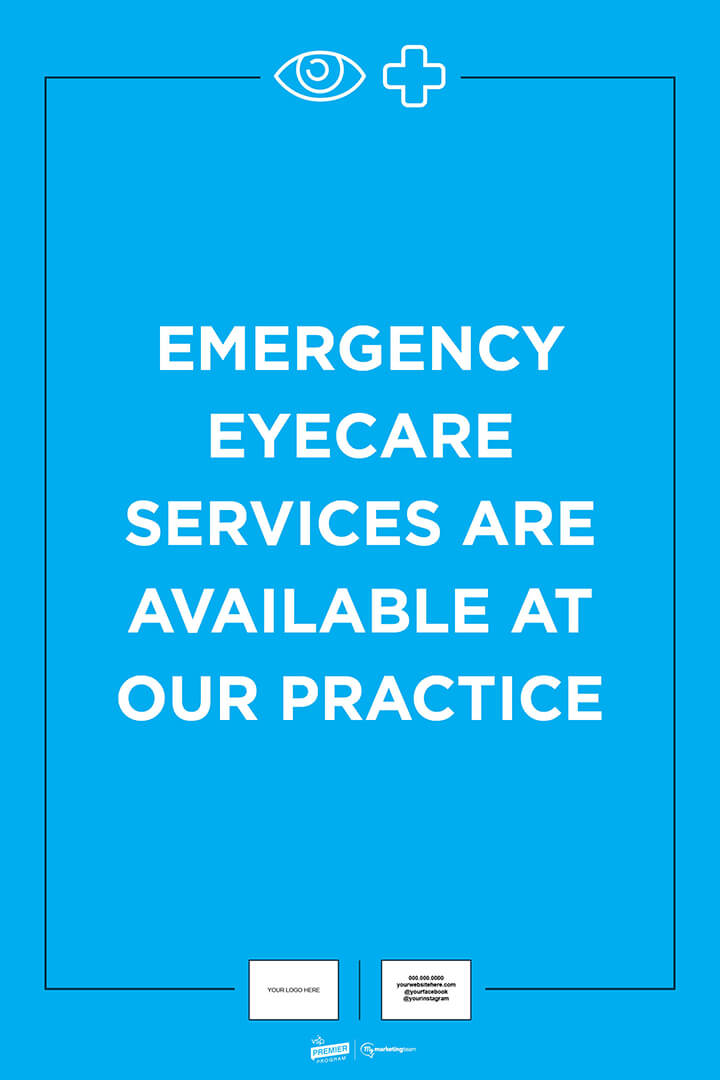 Customizable Door Sign, emergency eyecare services are available at our practice
